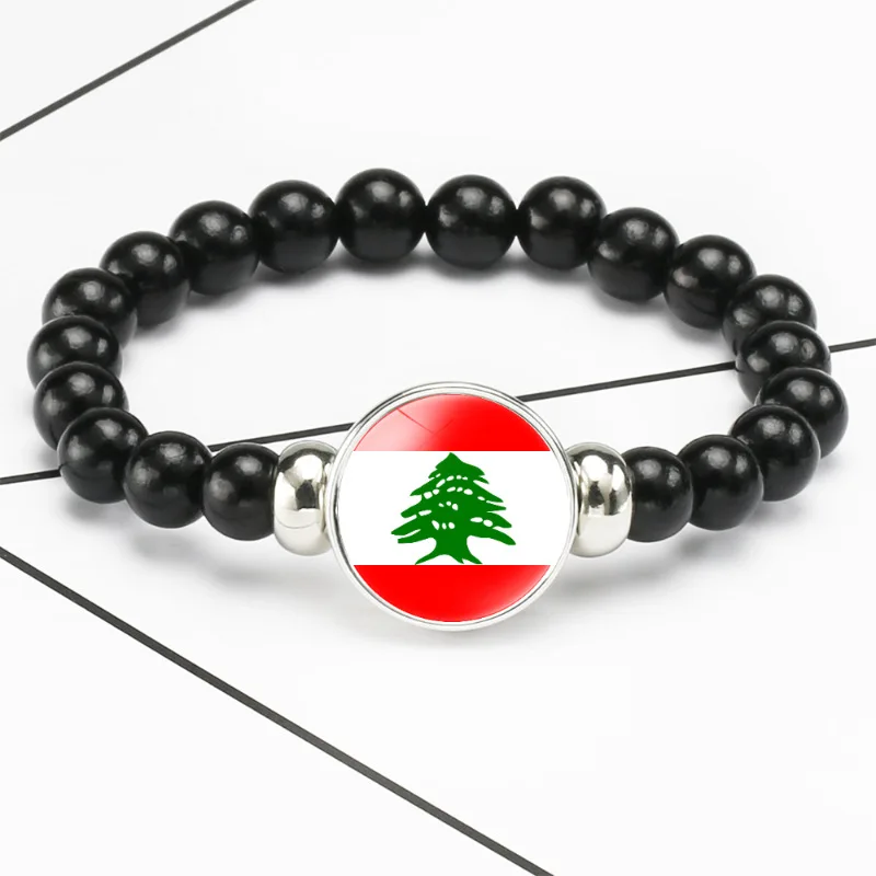 Lebanon Country National Flag Snap Button Elastic Band Beads Country Flag Independence Day Jewelry Beaded Bracelet