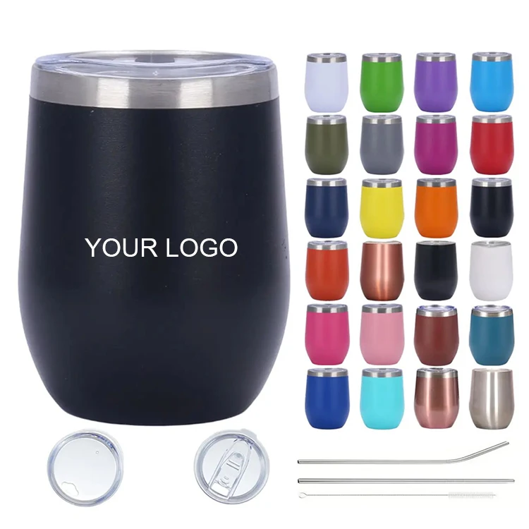 2024 Durable Double Wall Insulated Powder Coated Egg Shape Stainless Steel Thermal Flask 12oz Beer Wine Tumblers