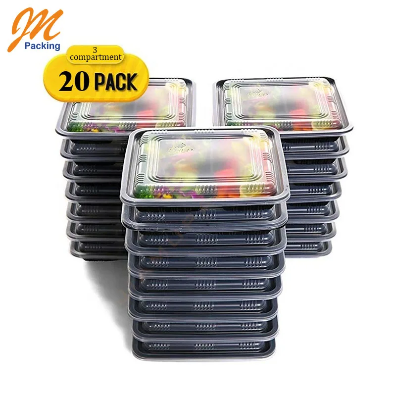 Factory Microwave Disposable Food Container, Takeaway Black Disposable Plastic Food Container with Lid