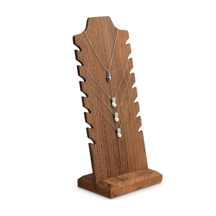 Rustic natural multiple necklace bust brown pine wooden display stand for jewelry