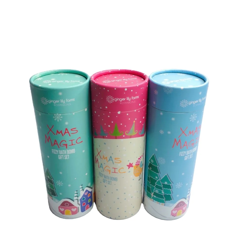 Custom design cosmetic paper tube cosmetic Xmas bath salt bomb gift packaging candle Shower Steamer cylinder paper packaging