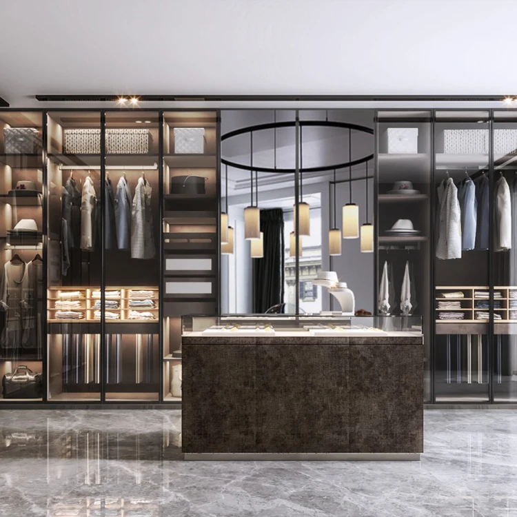 Santopova modern cabinets wall in closet design with island solid wood walkin luxury custom made wardrobe