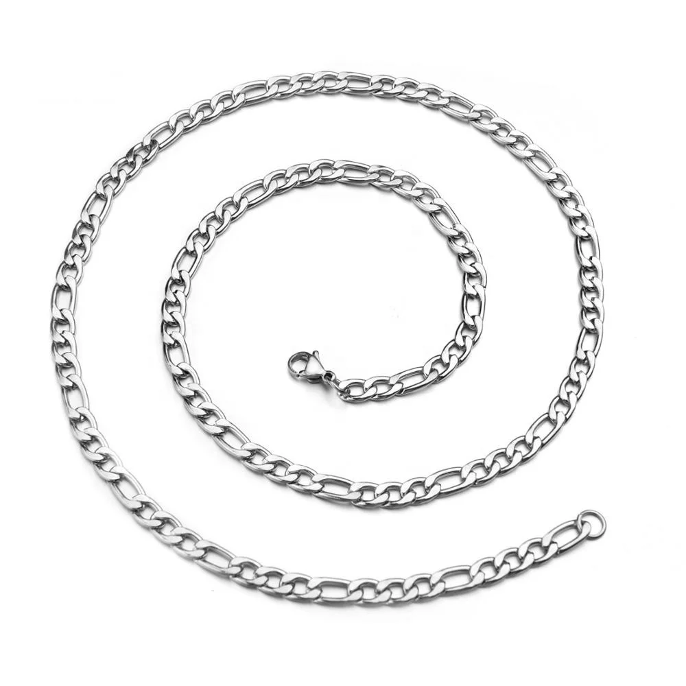 Jewelry Chunky Chain Necklace Figaro Link Chain Necklace Silver Plated 316 Stainless Steel Wholesale Custom Men Necklaces 50 Pcs