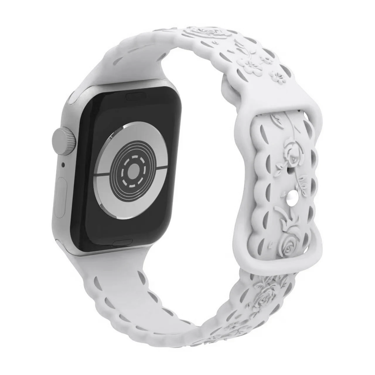 Leyi Loop Wristband Replacement Engraved Relief Watch Strap Silicone 3D Rose Design Lace Band for 8 ultra 38mm