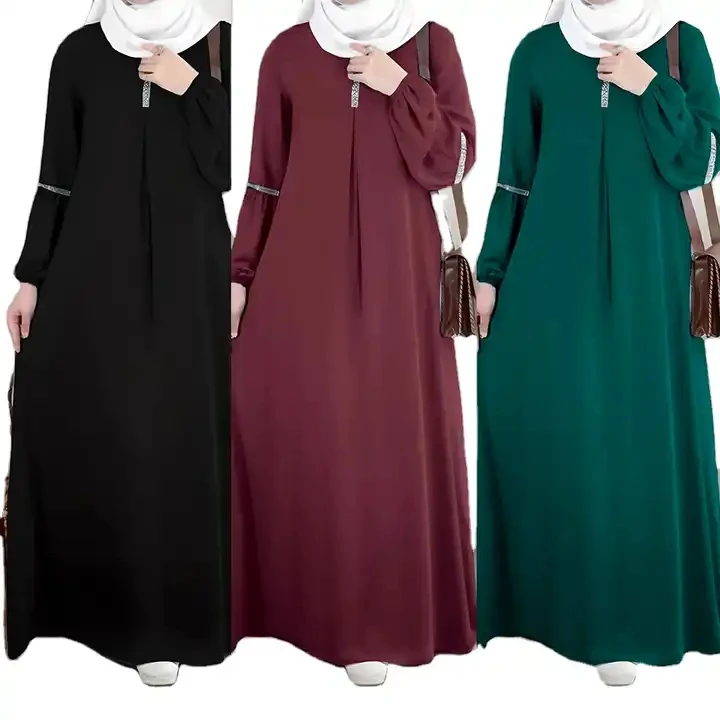 Hot Sales Modest Islam Arabic Clothing Sequined Elegant Dresses Hijab A Line Robe Women Abaya Muslim Dress