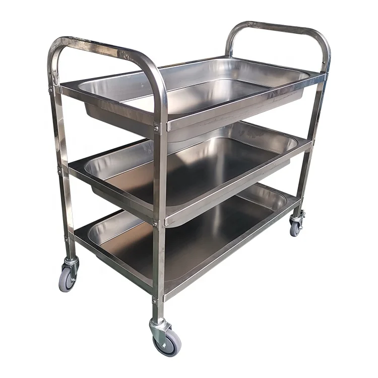 Commercial kitchen equipment 304 Stainless Steel Trolley Cart Tea Coffee Hand Carts Hotel Trolley For Kitchen Serving Food