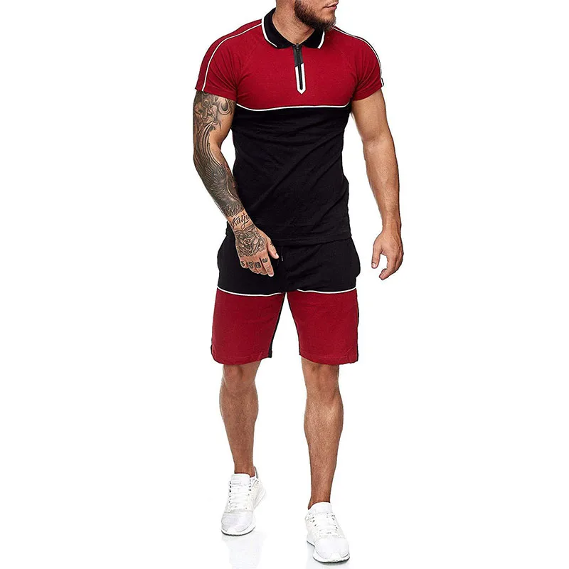 Wholesale plain tracksuit two piece polo shirt short set jogging suits with logo
