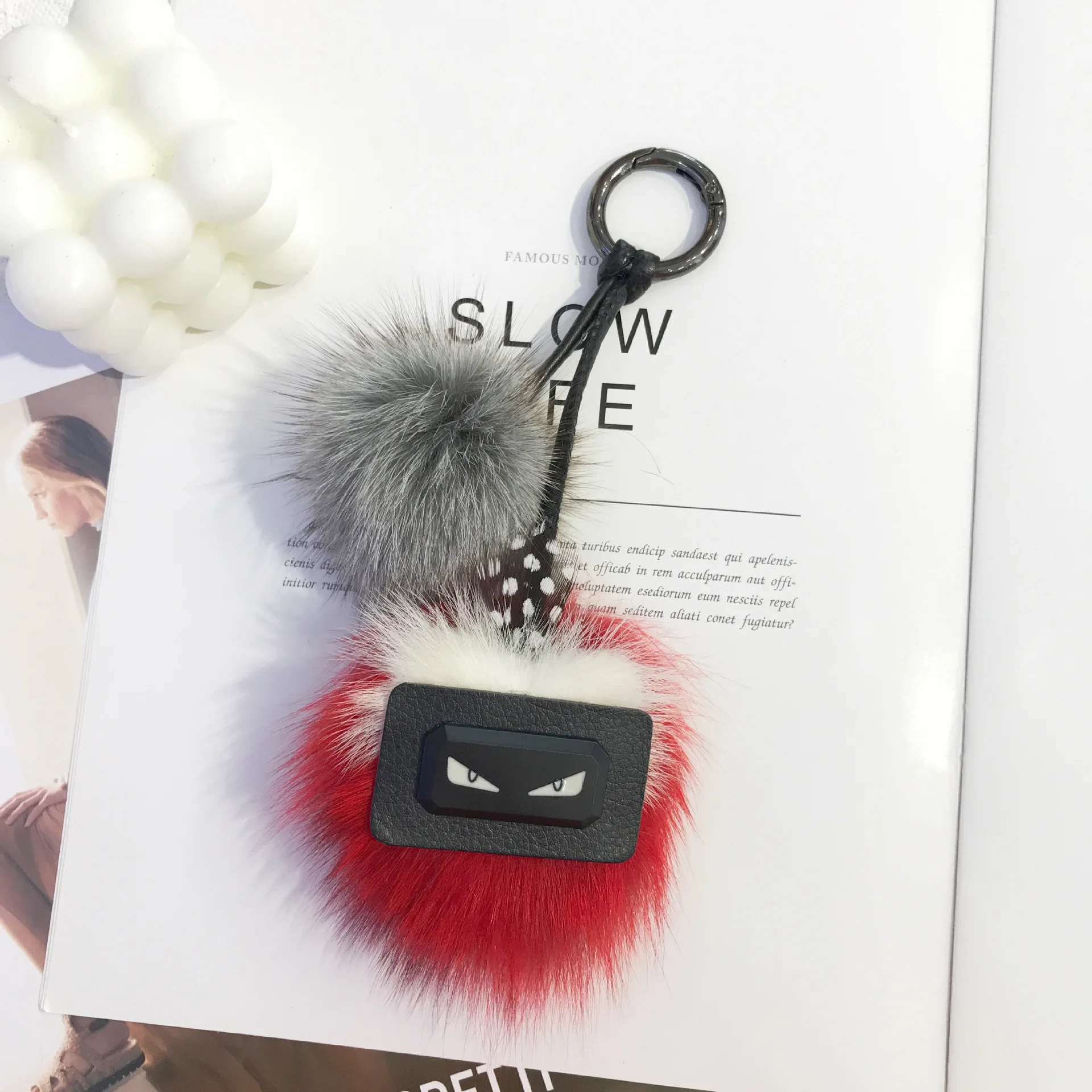 New designer fluffy plush keyring pendant animal bag charm real fox fur puff car key chain pompom Luxury keychain