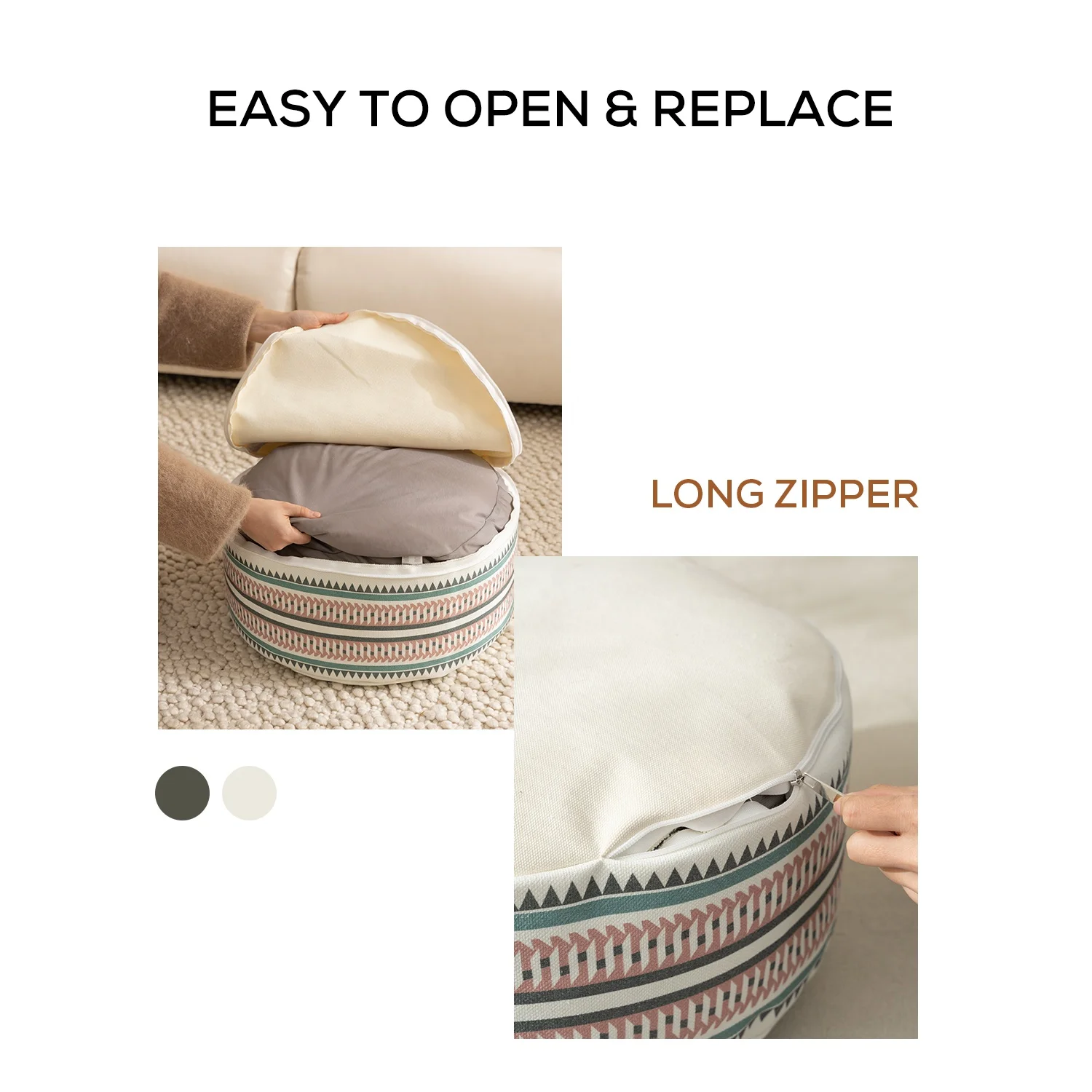 RichesBase OEM Original Design Spring Summer Printed Pouf Cover Geometric Floor Cushion with Handle Home Decor Ottoman