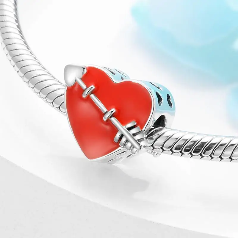 Real 925 sterling silver Hollow holy Angel wings Heart Beads Charms For Bracelet Jewelry making Woman Accessories HOT SALE