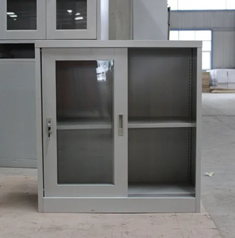 Low price office file cabinet sliding glass door half height steel cupboard