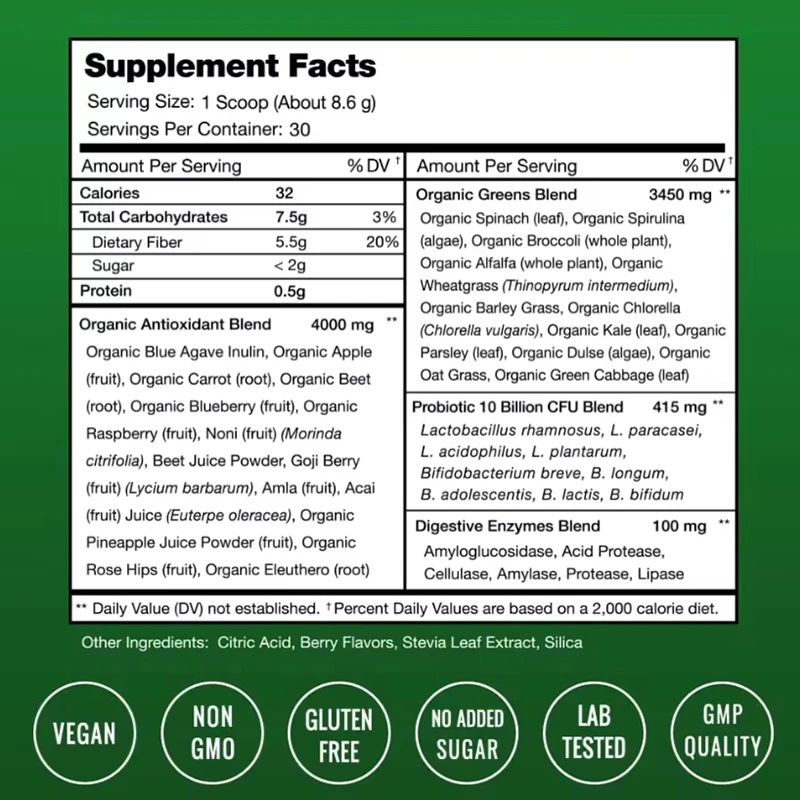 Private Label ODM Low Calories Super Greens Probiotics Enzyme Powder Fast Weight Loss Probiotics Enzyme Powder