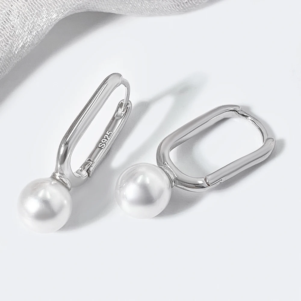 FOXI women silver pearl hoop earrings jewelry high quality 925 silver waterproof earrings for gifts