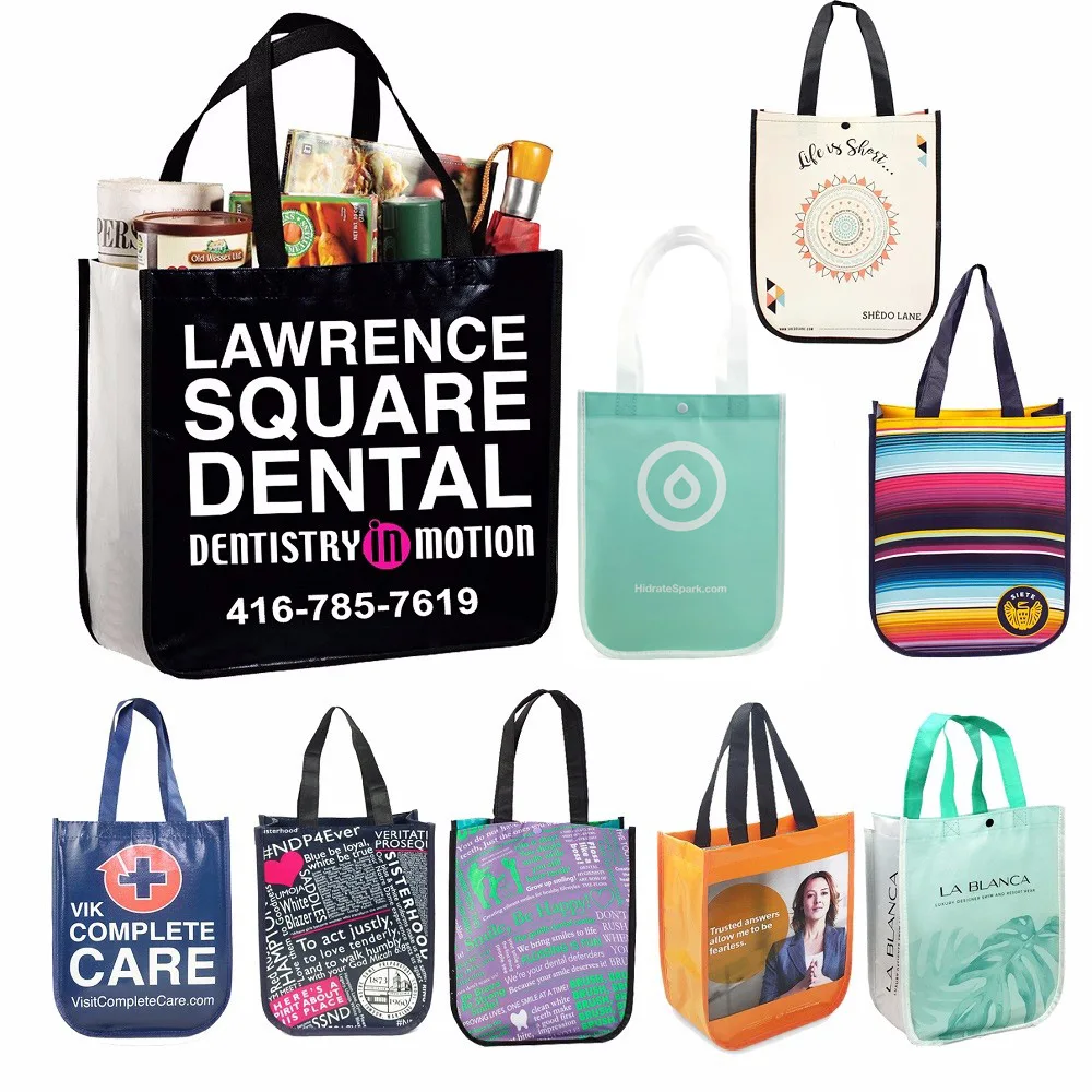 Custom Curved Corners Tote Laminated Non Woven Shopping bag Eco Tote Bag Pp Non Woven Bags