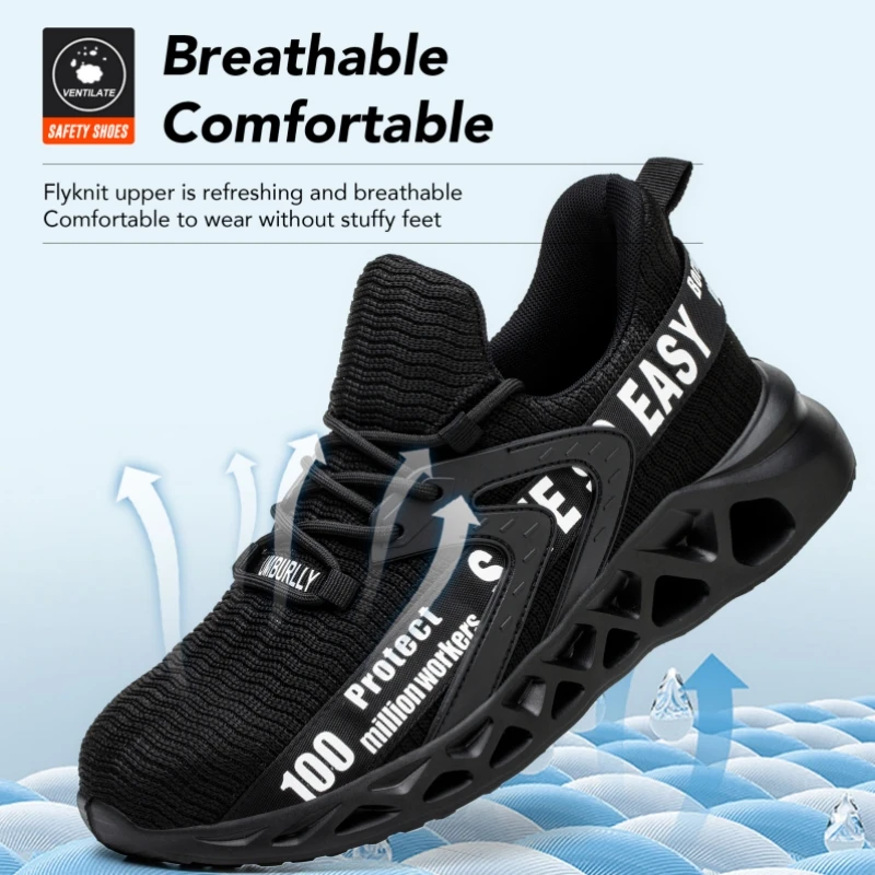 Toe Shoes for Men, Indestructible Work Sneakers with Puncture Proof Insole, Breathable Safety Shoes for Constr Comfortable Steel