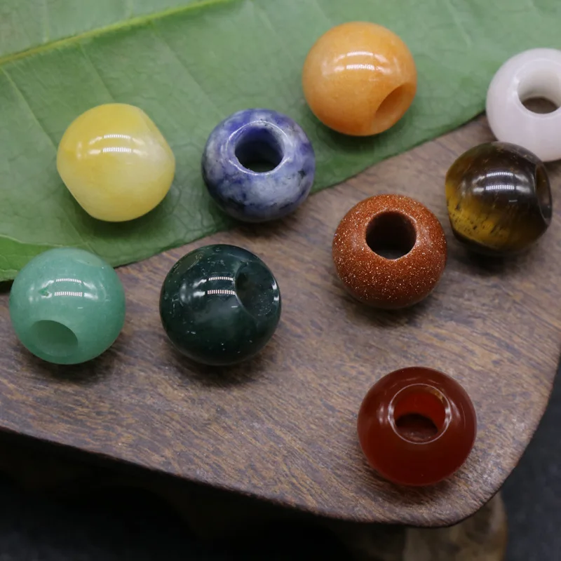 Wholesale natural large hole gemstone drum beads multicolor smooth polished gemstone for making necklace jewelry