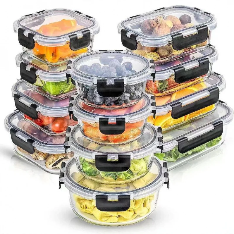 High Quality Plastic Microwave Heating Buckle Glass Lunch Box Food Container Special Office Workers 12-Piece Set