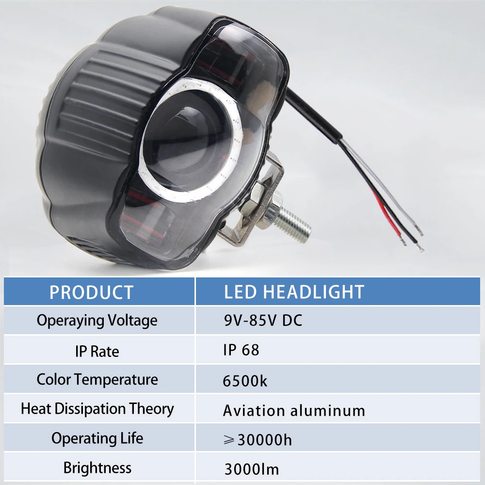
5D Blue White Angel Eyes motorcycle Led Work Light,8-36V Voltage ATV UTV high Power Motorcycle led headlight with drl 