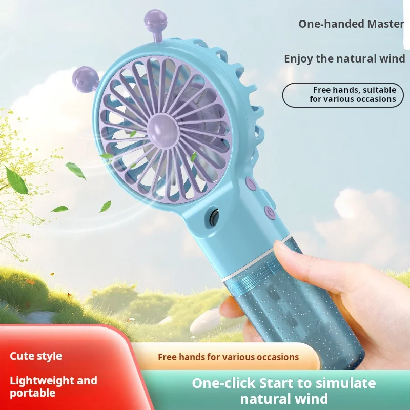 Portable Handheld Rechargeable Fan Cartoon Silent Night Light Mini Led Fan For Outdoor