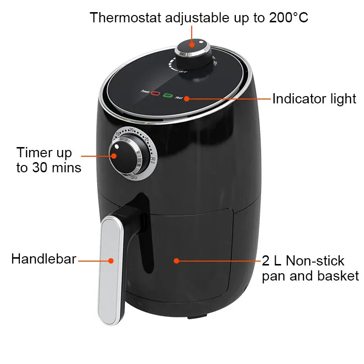 X.J. GROUP 32812 Adjustable Thermostat Control 2L Fryer Oilless Air Fryer