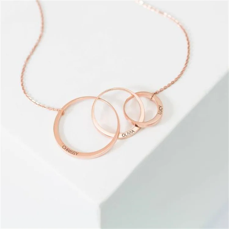 Personalized Generation Family name Necklace gold plated stainless steel two three Link circles rings charms Necklace women