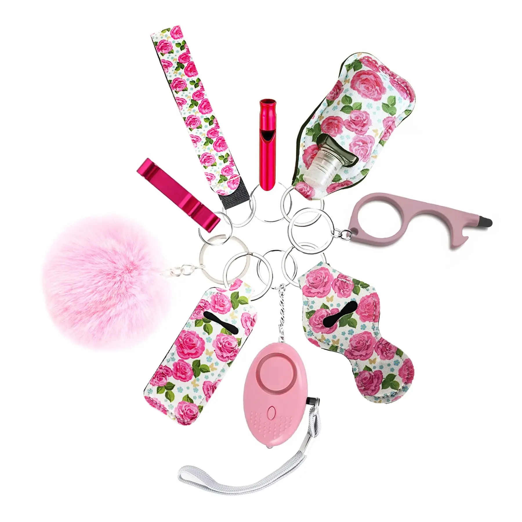 Keychain set for Women Accessories Lip Balm lip gross lipstick bag Lanyard Whistle with Pom Pom Gifts for girl