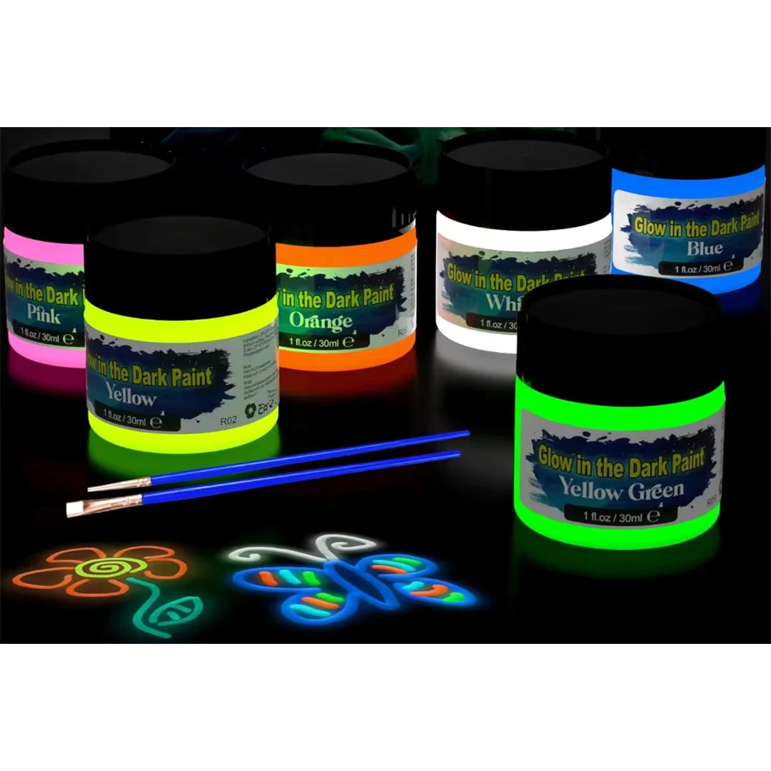 30 ml /1 oz Glow in the Dark Neon Craft Clothes T-Shirt Canvas for Art Supplies DIY 6 Colors Acrylic Textile Fabric Paint
