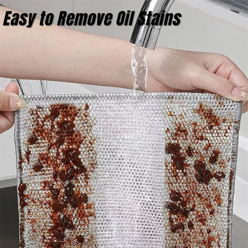 Double Layer Multi-Purpose Non-Scratch Wire Dishcloth Kitchen Cleaning Cloth and Dishwashing Rags