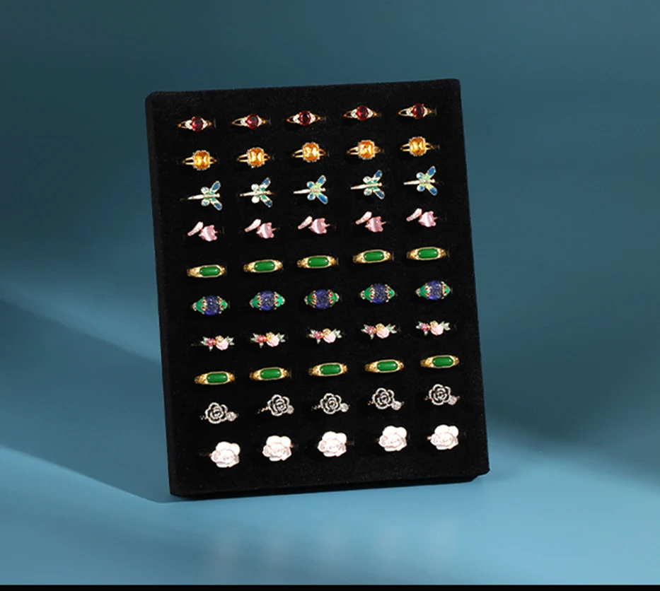 Velvet Jewelry Ring Display Stand 50 Ring Holder Jewelry Stand Upright Display Card Display Board Props