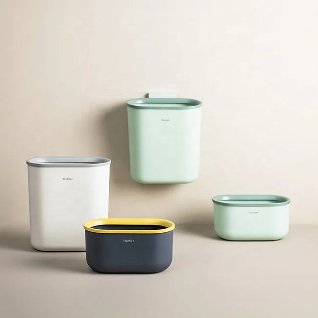 Hanging Waste Bin Under Kitchen Sink Plastic Wastebasket Over Cabinet Door with Top Ring to Fix Garbage Bag Small Trash Can