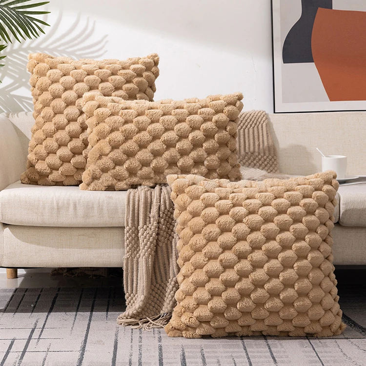 Wholesale European Faux Fur Plush Pillow Case Cover 3D Stereoscopic Home Sofa Geometric Decorative Cushion Cover