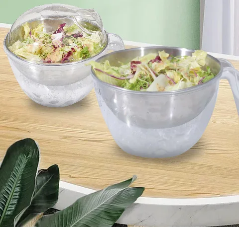 Iced Salad Bowl 4.5 Qt Large Chilled Serving Bowl with Lid for Parties Ice Bowls to Keep Veggie Fruit Pasta Cold Unique Gift