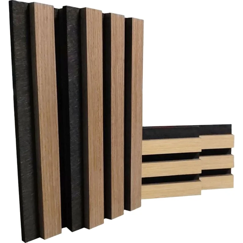 Wall Panel Led Wooden Slats Pet Strip for 3 Side Veneer Lighting Technical Wood Valnut Acoustic Black Akupanel