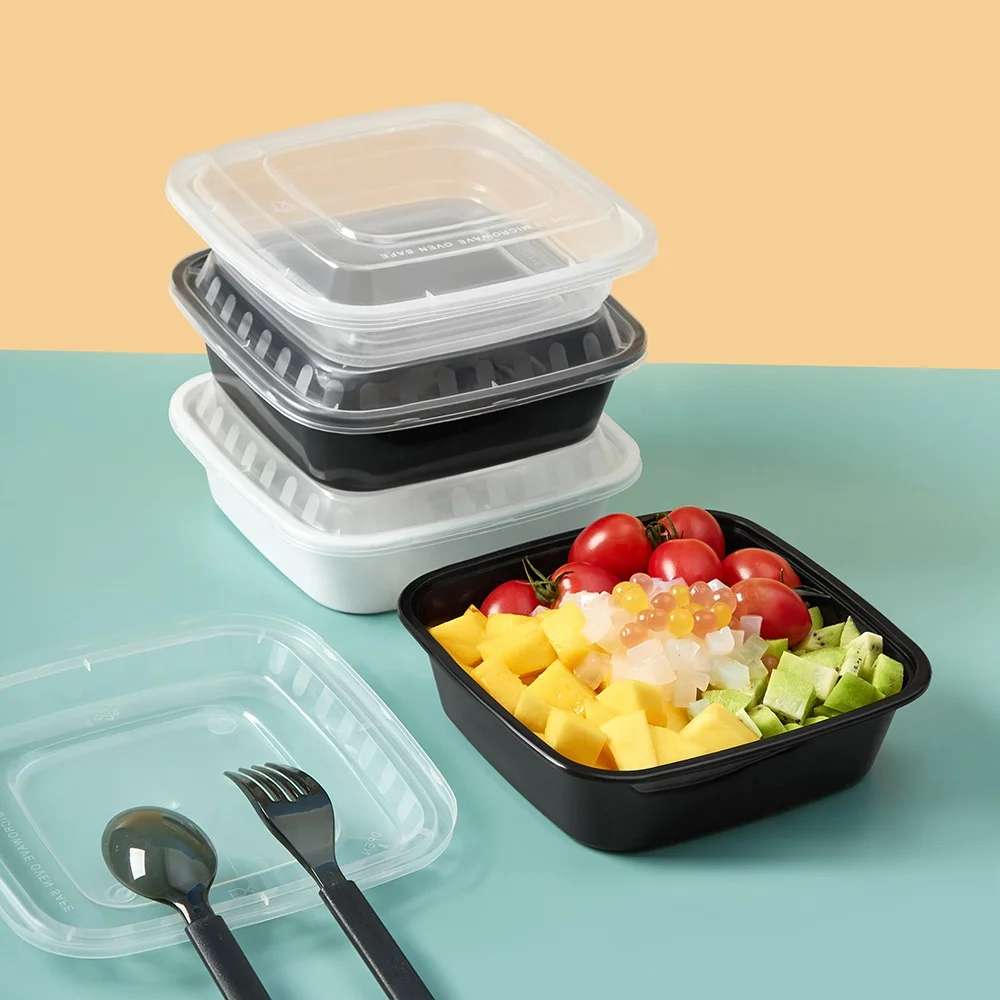 Rectangle disposable lunch square plastic box with lid packing container with lid for fruit salad noodle bento meal fast food