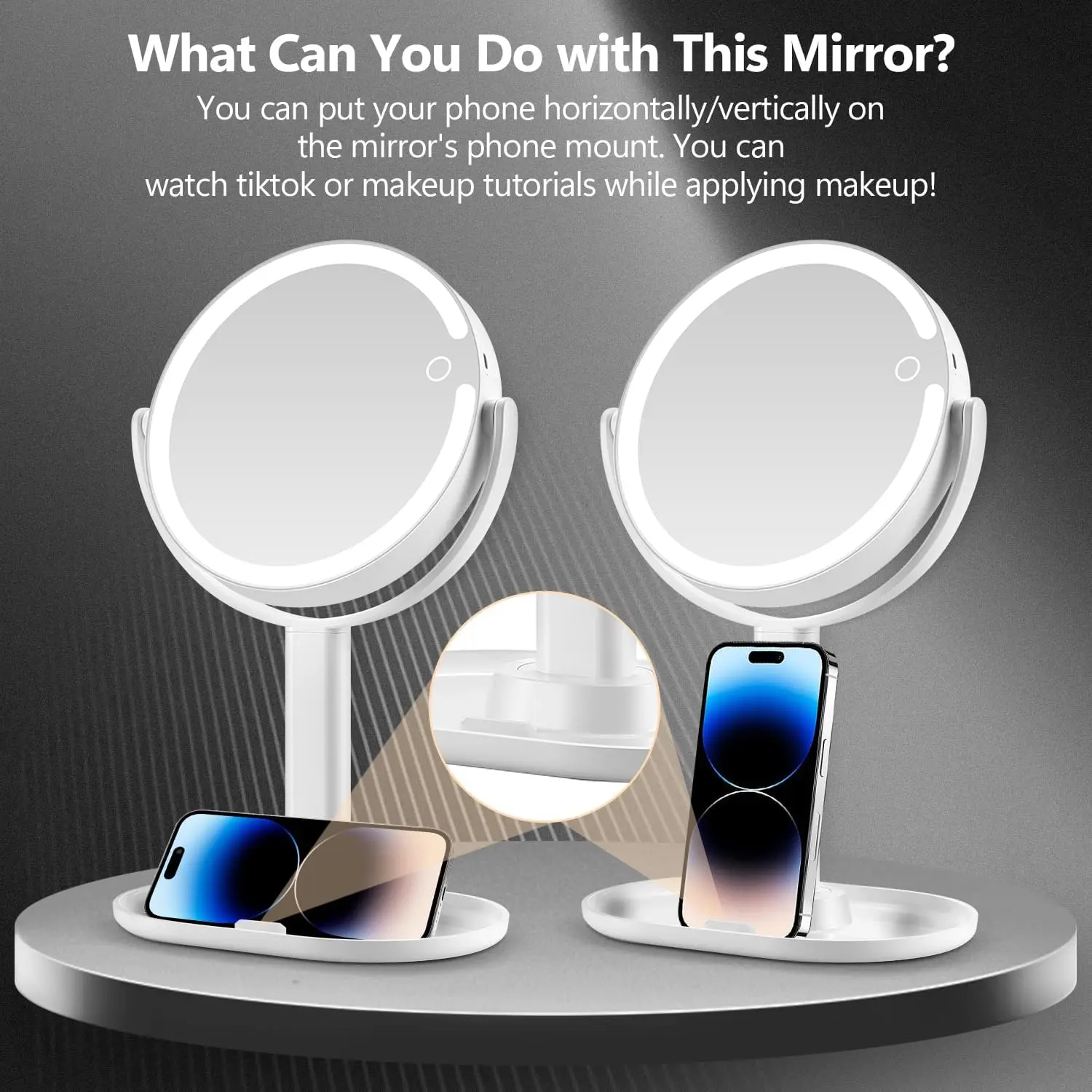 Makeup 20X Magnifying Mirror with Light Touch Switch Vanity with 3 Color Light and 80 LEDs 2-Sided Desk with Light 8.8 Inches