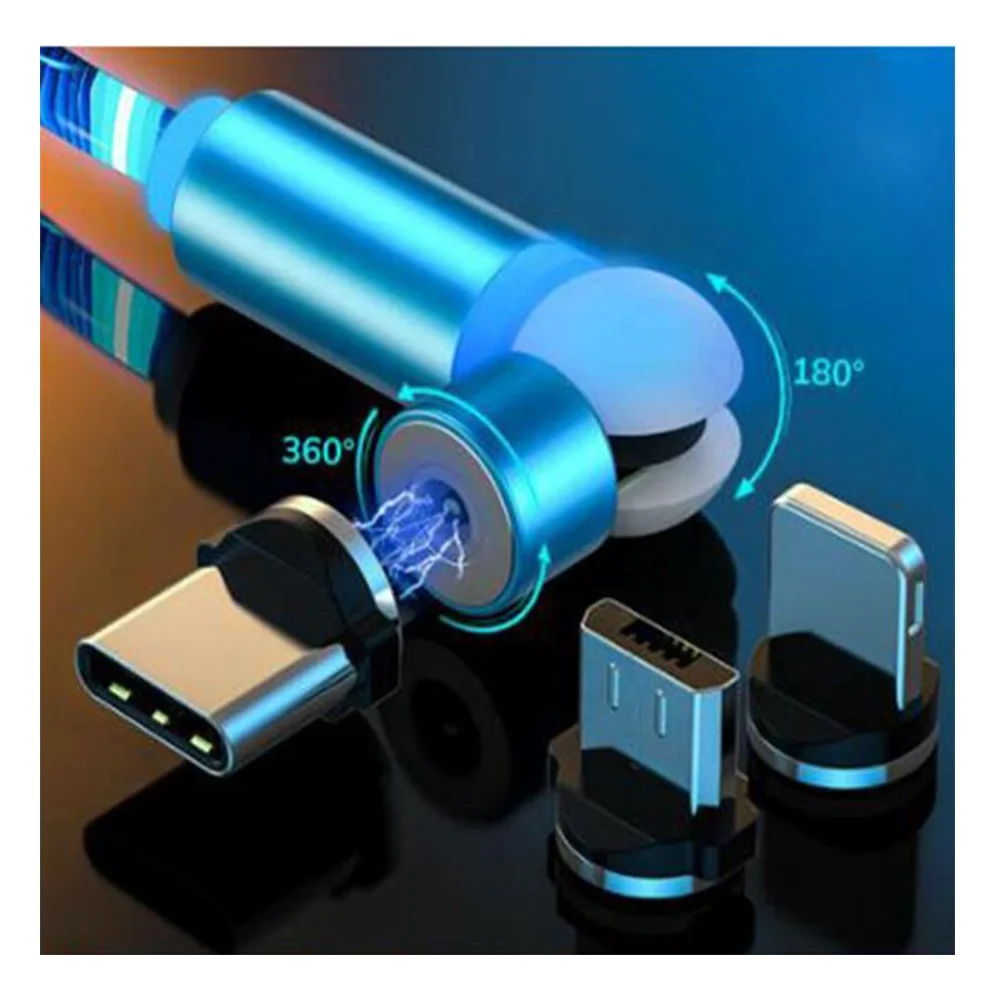 
High quality type c micro wire 3 in1 1m LED light nylon braided magnetic fast charging usb charger cable 