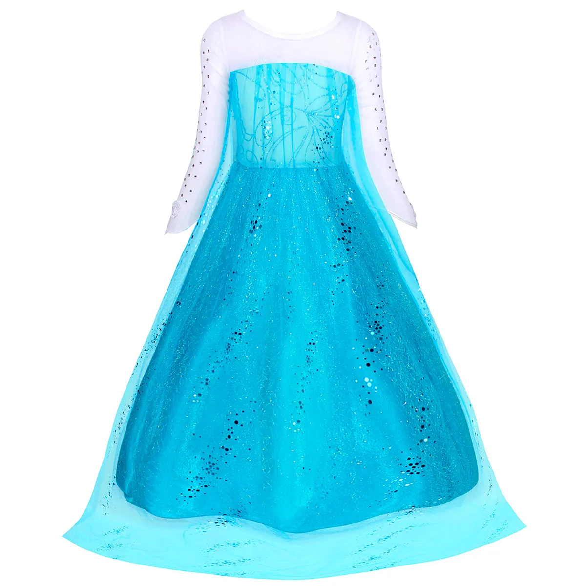 Long Sleeve Elsa Funna Fancy Party Blue Princess Dress Up Anime Costume Cosplay for Girls with Accessories