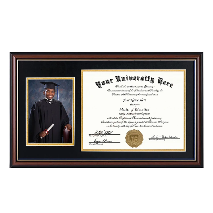 Customization Eco-Friendly Certificate Diploma Photo Frames with Black Over Gold Double Mat