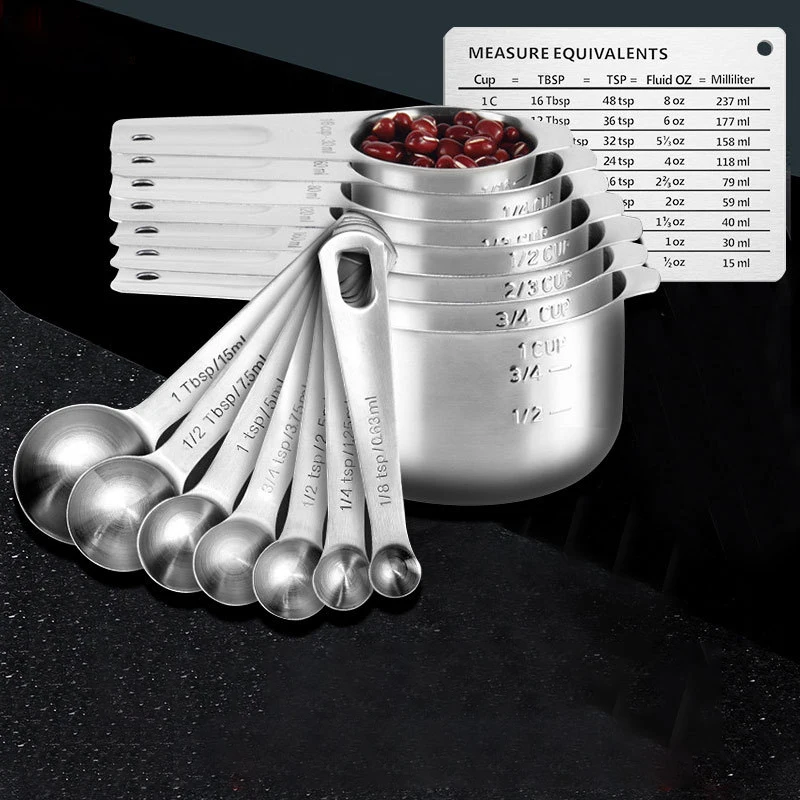 Hot Sale High Quality 304 stainless steel measuring spoon measuring cup scale plate set Multi-purpose measuring spoon with scale