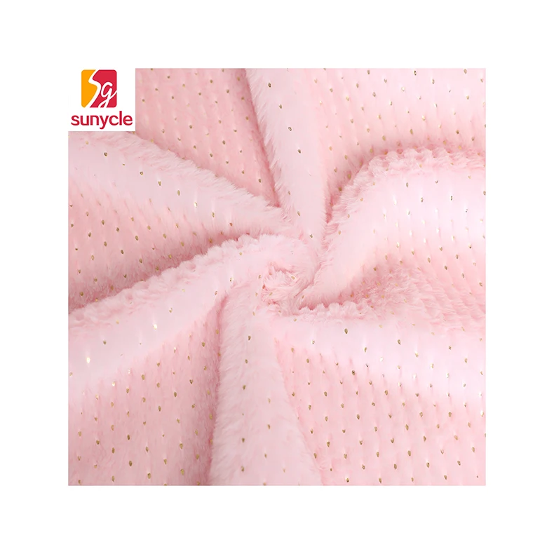 Bronzing polyester artificial fur glitter fabric long pile pv fleece for women coat