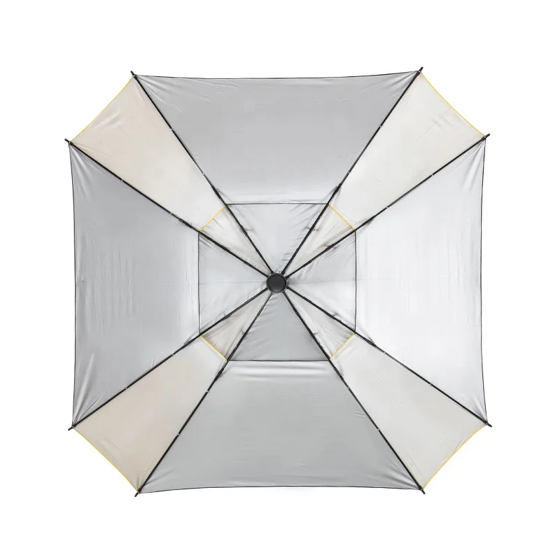 Yellow and Black 30in UV Coating Double Canopy Auto Open Fiberglass Frame Square Golf Umbrella with Custom Logo Print