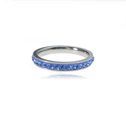 Clay Stone Blue Zirconia Dainty Aesthetic Ring 3Mm Stainless Steel Jewelry Thin Band Ring