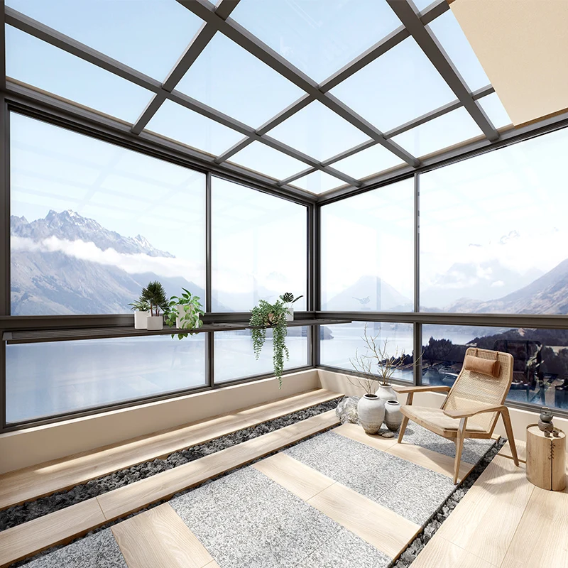 Sunroom Thin Sliding Doors Indoor Aluminum Double Glazing Black Windows