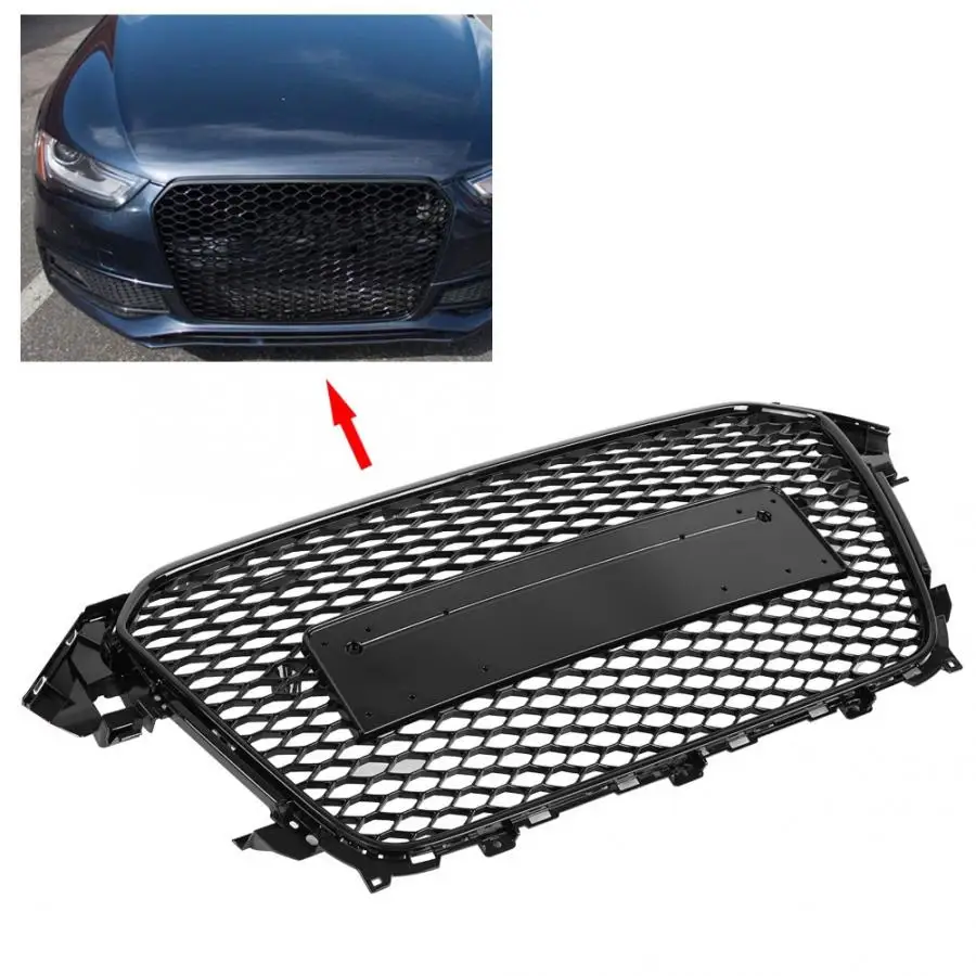 For RS4 Style Front Sport Hex Mesh Honeycomb Hood Grill Gloss Black for Audi A4/S4 B8.5 2013 2014 2015 2016 auto accessories