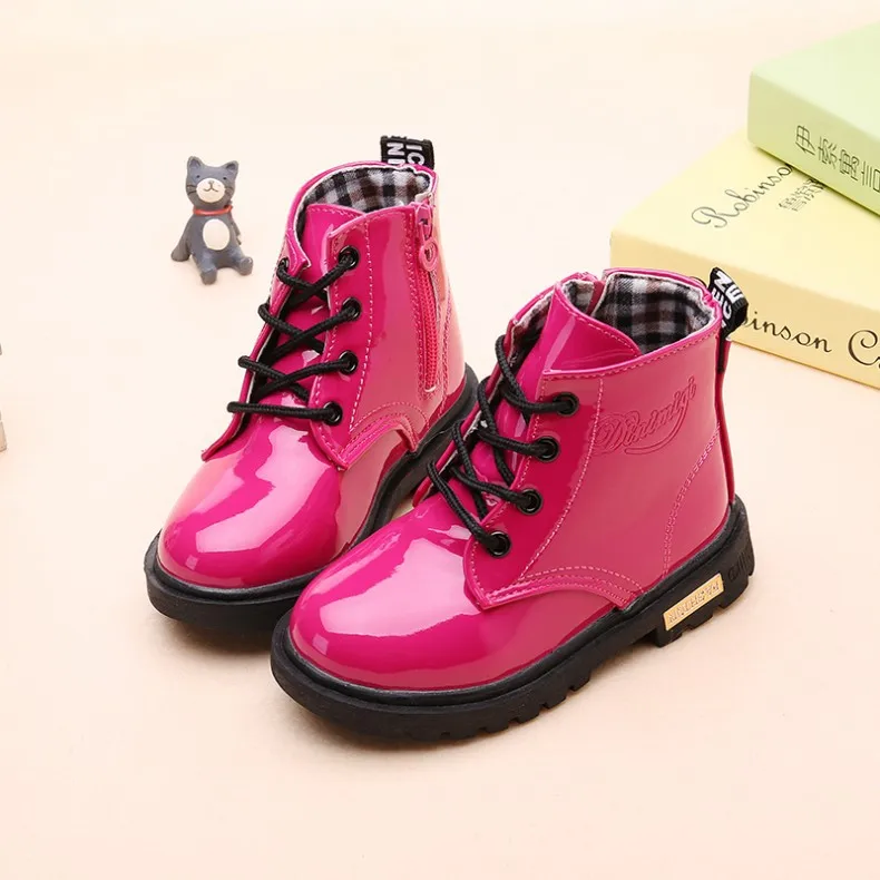 
Children Toddler Shoes Size 21-37 Warm Winter Snow Martin Boots Cute Colorful Patent Leather Waterproof Kids Shoes Girls Boots 