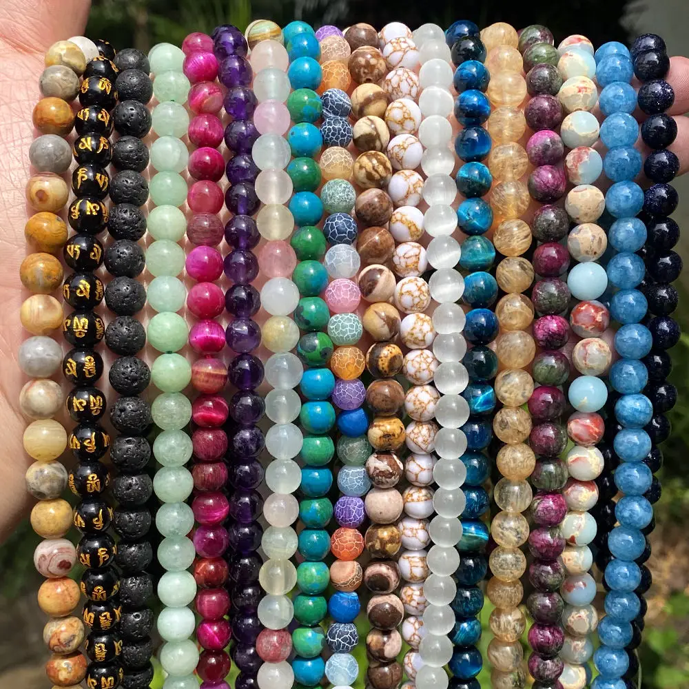 4/6/8/10/12mm Lapis Lazuli Quartz Amethyst Agate Tiger Eye Natural Stone Beads for Bracelets Necklace Jewelry Making