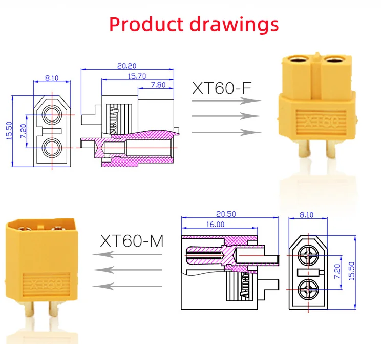 XT60 XT-60 Male Female Bullet Connectors Plugs For RC Lipo Battery