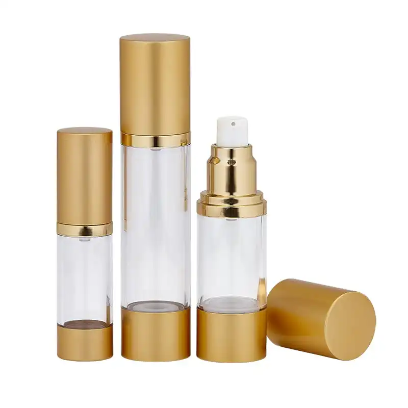 China best quality matte silver or matte gold airless bottle gold vacuum cosmetic bottle matte golden CREAM PUMP BOTTLE