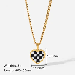 Custom Chain 14K Women Stainless Steel Heart Lock Checkered Enamel Pendant Necklace For Girl