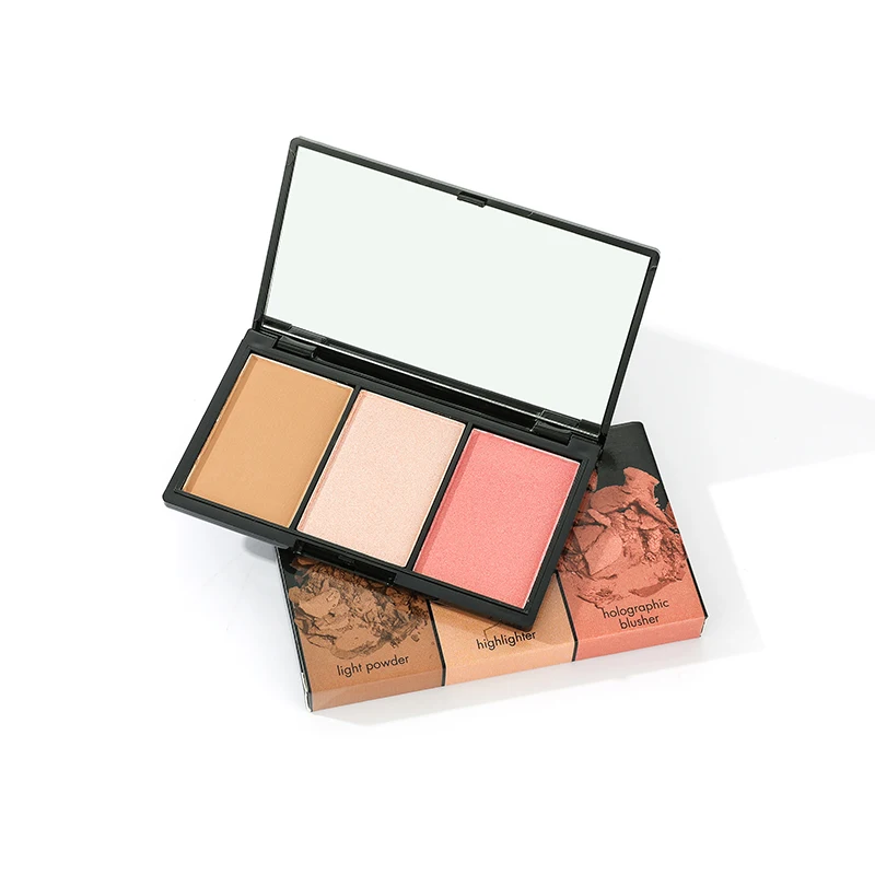 3 color  health beauty Blush Palette makeup blush highlight contour blush private label